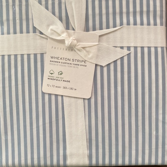 Pottery Barn Wheaton Striped Organic Shower Curtain Chambray - Picture 8 of 15
